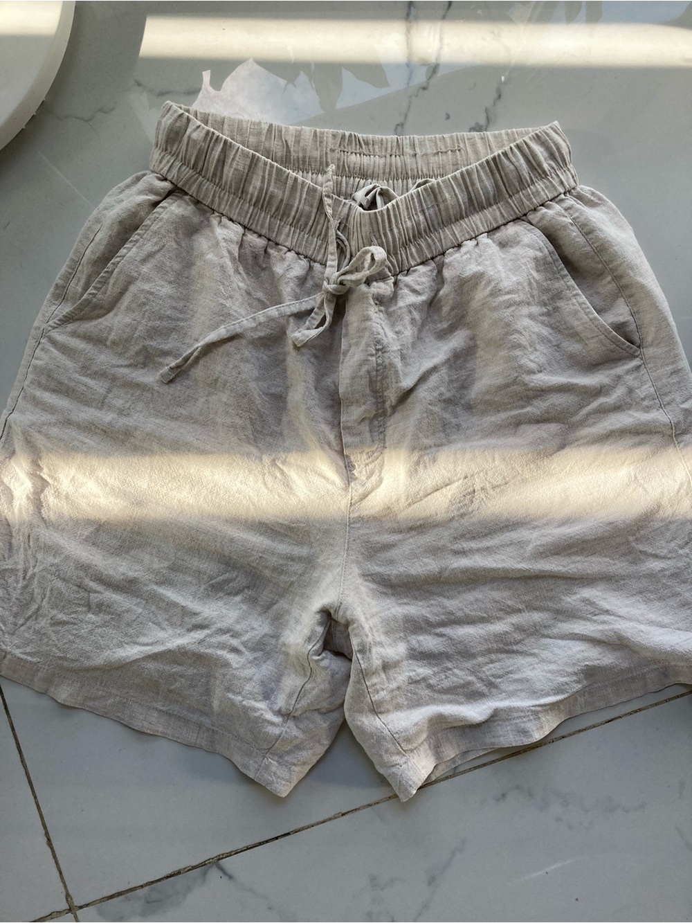 Men's Athletic Drawstring Shorts in Light Beige